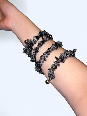 💙 3/$40 Obsidian Stacked Bracelet Beaded Stretch Memory Wire